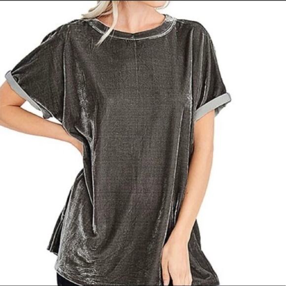 Wishlist Velvet Cuff Sleeve Gray M/L Top - Picture 4 of 4